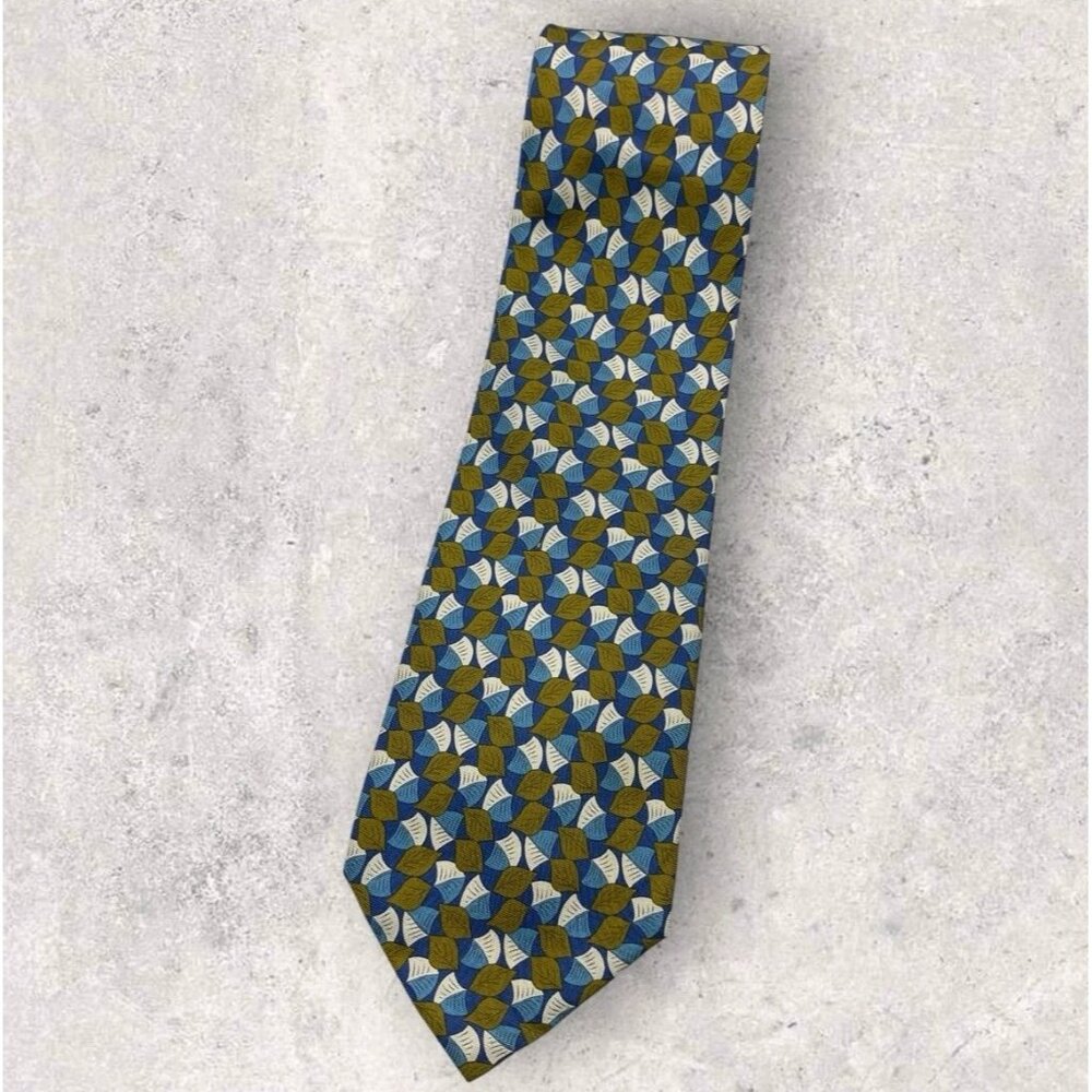 NAZARENO GABRIELLI Silk Tie ITALY Blue Green Leaf W:3.8" EUC
